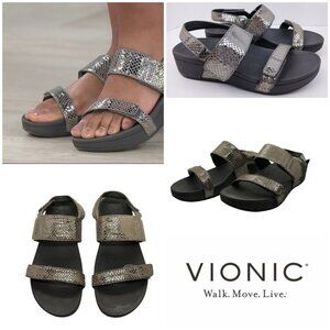 VIONIC Platform Wedge Slingback Embossed Sandals Pewter Silver US 9  EUR 40.5-41